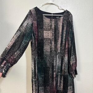 SLNY Black and Pink and green Long Sleeve Dress